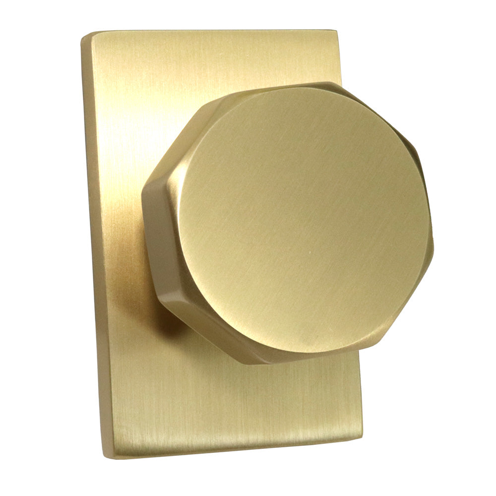 Emtek 5112OCTUS4 Octagon Knob 2-3/8" Backset Passage with Modern Rectangular Rose for 1-3/8" to 2" Door Satin Brass Finish Main image