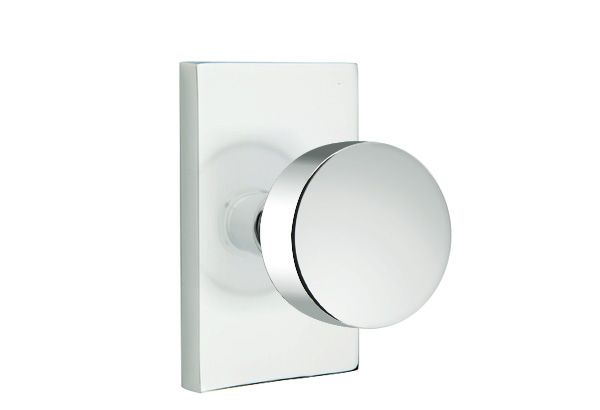 Emtek 5112ROUUS26 Round Knob 2-3/8" Backset Passage with Modern Rectangular Rose for 1-1/4" to 2" Door Polished Chrome Finish Main image
