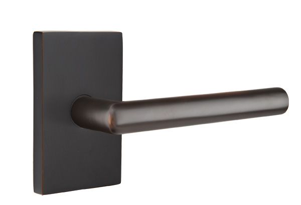 Emtek 5112STUUS10BRH Stuttgart Lever Right Hand 2-3/8" Backset Passage with Modern Rectangular Rose for 1-1/4" to 2" Door Oil Rubbed Bronze Finish Main image