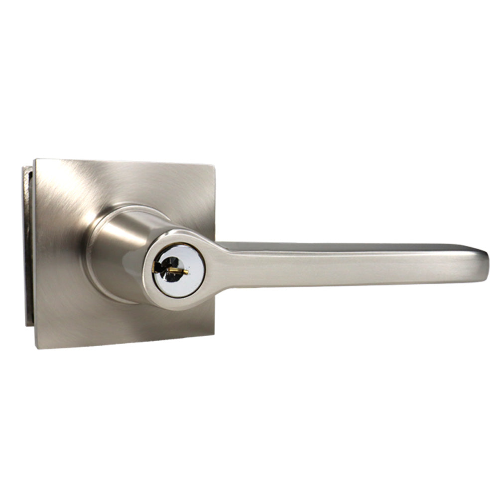 Emtek 5122HLOUS15RH.RLS Helios Lever Right Hand 2-3/8" and 2-3/4" Backset with Radius Latch Strike Keyed Entry with Square Rose for 1-3/8" to 2-1/16" Door Satin Nickel Finish Main image