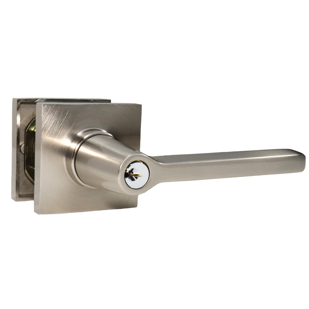 Emtek 5122HLOUS15RH Helios Lever Right Hand 2-3/8" and 2-3/4" Backset Keyed Entry with Square Rose for 1-3/8" to 2-1/16" Door Satin Nickel Finish Main image