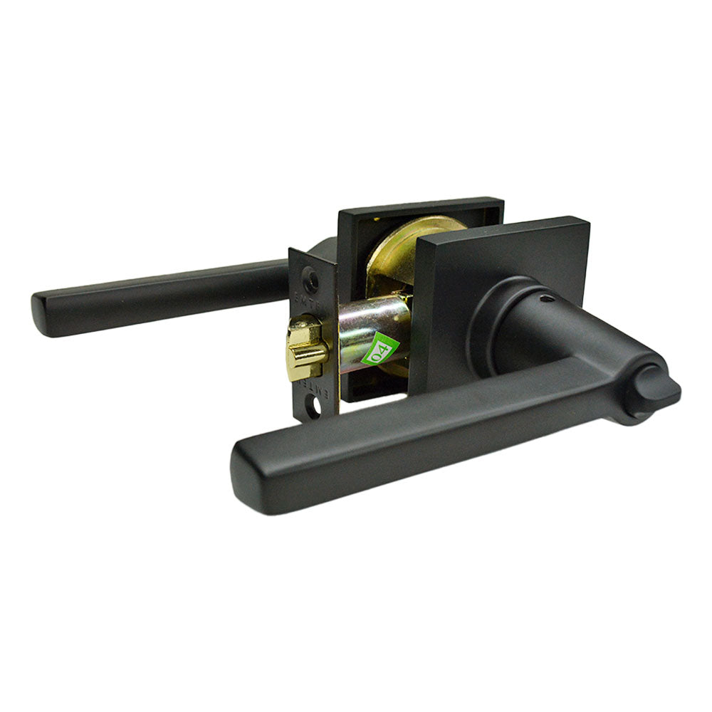 Emtek 5122HLOUS19LH Helios Lever Left Hand 2-3/8" and 2-3/4" Backset Keyed Entry with Square Rose for 1-3/8" to 2-1/16" Door Flat Black Finish Main image