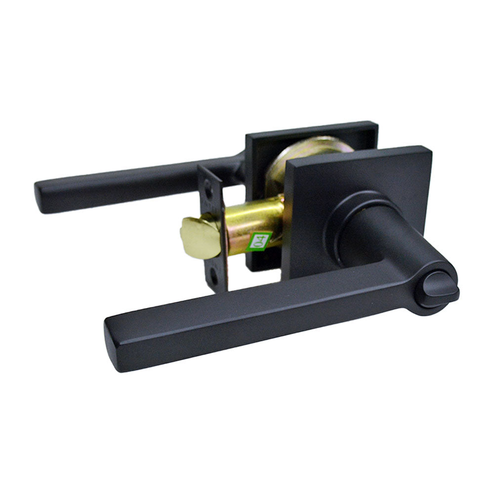 Emtek 5122HLOUS19RH Helios Lever Right Hand 2-3/8" and 2-3/4" Backset Keyed Entry with Square Rose for 1-3/8" to 2-1/16" Door Flat Black Finish Main image