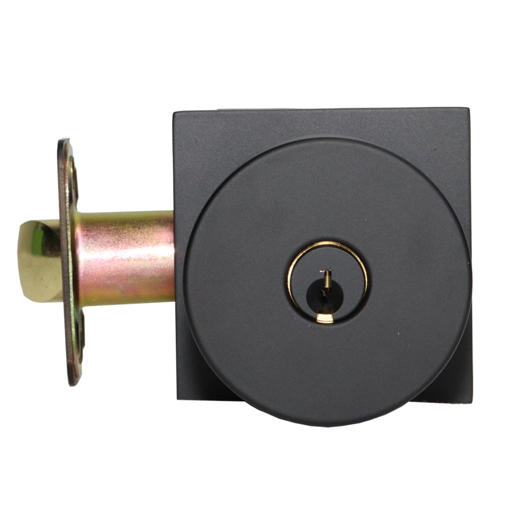 Emtek 5122ROUUS19.RLS Round Knob 2-3/8" and 2-3/4" Backset with Radius Latch Strike Keyed Entry with Square Rose for 1-3/8" to 2-1/16" Door Flat Black Finish Main image