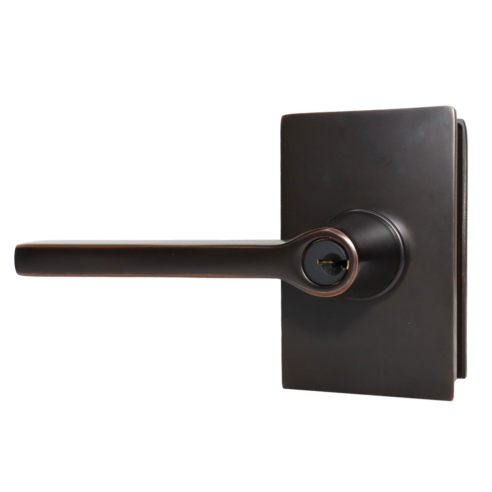 Emtek 5123HLOUS10BLH Helios Lever Left Hand 2-3/8" Backset Keyed Entry with Modern Rectangular Rose for 1-3/8" to 2-1/16" Door Oil Rubbed Bronze Finish Main image