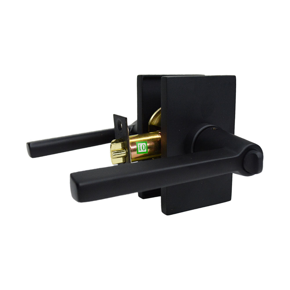 Emtek 5123HLOUS19LH Helios Lever Left Hand 2-3/8" Backset Keyed Entry with Modern Rectangular Rose for 1-3/8" to 2-1/16" Door Flat Black Finish Main image