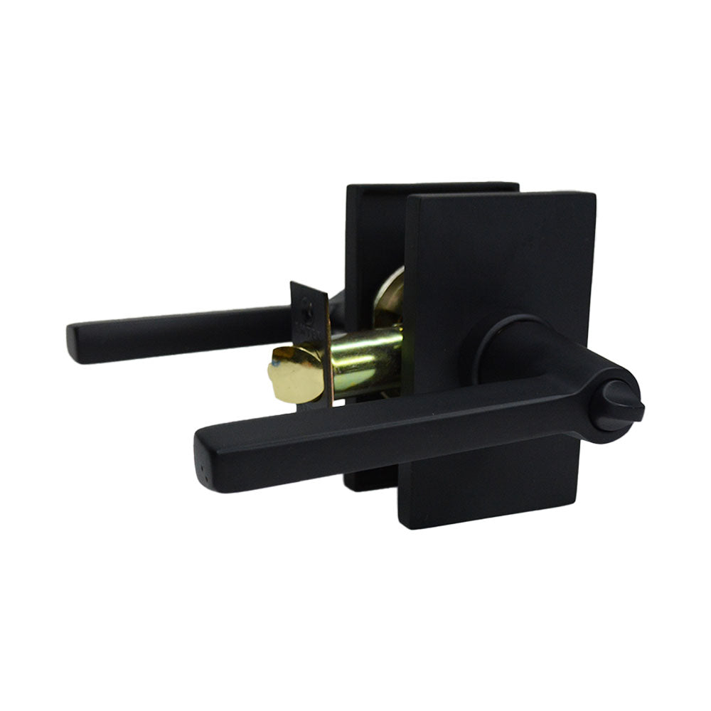 Emtek 5123HLOUS19RH Helios Lever Right Hand 2-3/8" Backset Keyed Entry with Modern Rectangular Rose for 1-3/8" to 2-1/16" Door Flat Black Finish Main image