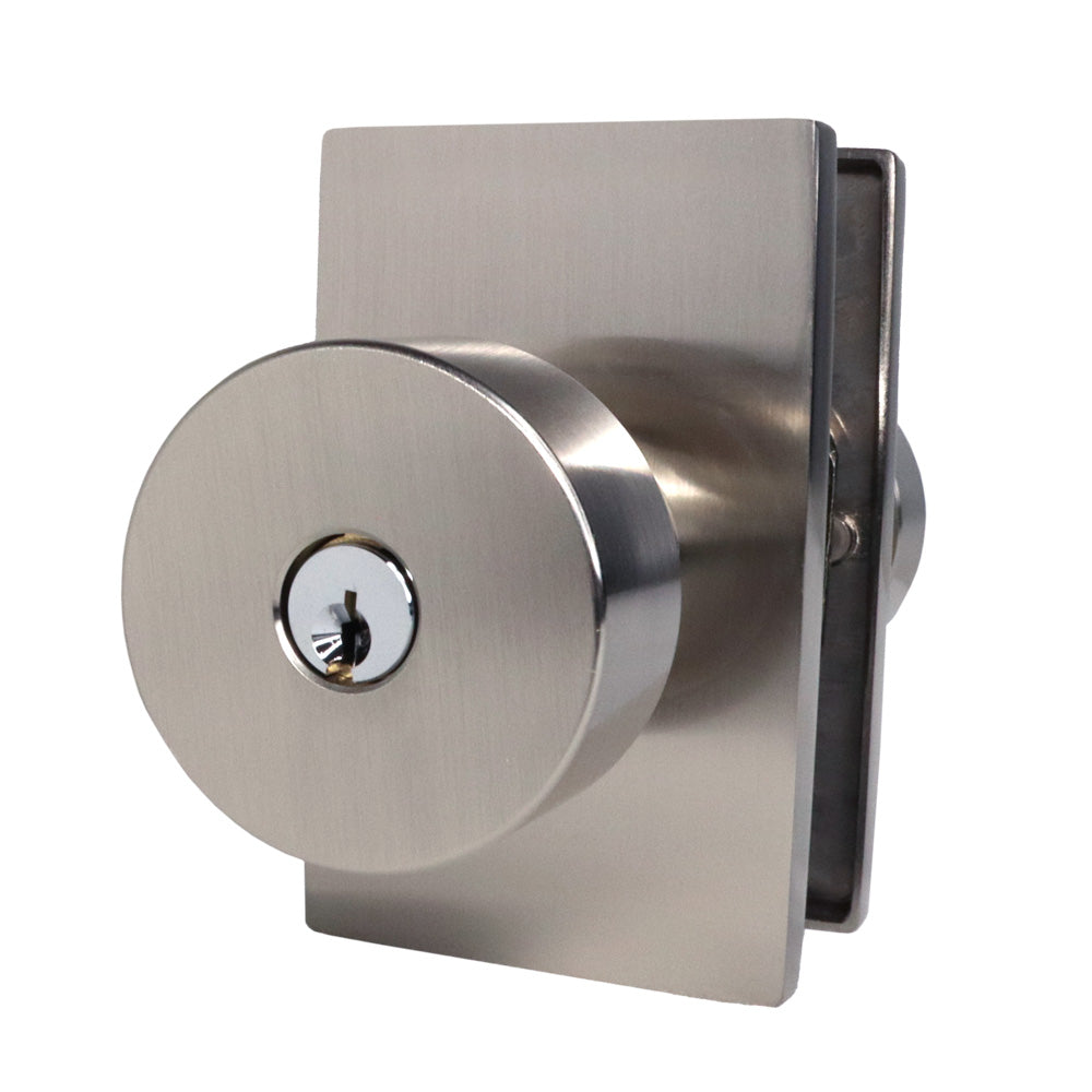 Emtek 5123ROUUS15.RLS Round Knob 2-3/8" Backset with Radius Latch Strike Keyed Entry with Modern Rectangular Rose for 1-3/8" to 2-1/16" Door Satin Nickel Finish Main image