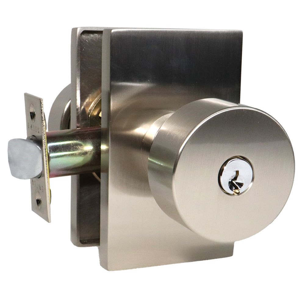Emtek 5123ROUUS15 Round Knob 2-3/8" Backset Keyed Entry with Modern Rectangular Rose for 1-3/8" to 2-1/16" Door Satin Nickel Finish Main image