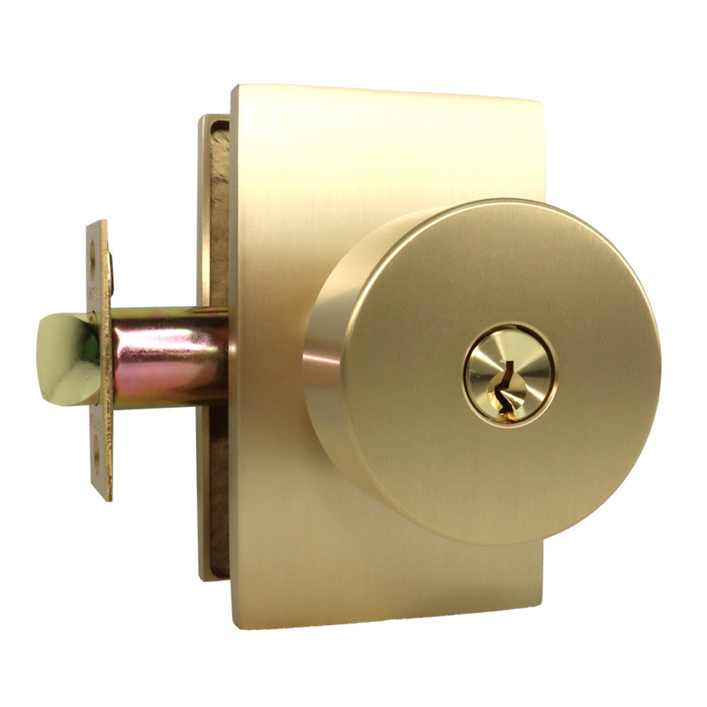 Emtek 5123ROUUS4 Round Knob 2-3/8" Backset Keyed Entry with Modern Rectangular Rose for 1-3/8" to 2-1/16" Door Satin Brass Finish Main image