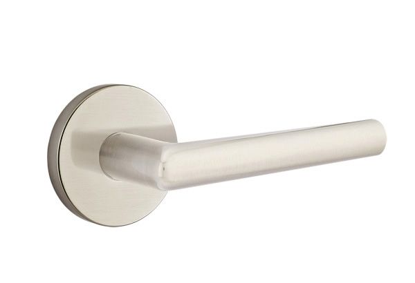 Emtek 5209STUUS15RH Stuttgart Lever Right Hand 2-3/8" Backset Privacy with Disk Rose for 1-1/4" to 2" Door Satin Nickel Finish Main image