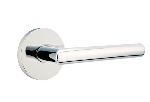 Emtek 5209STUUS26LH Stuttgart Lever Left Hand 2-3/8" Backset Privacy with Disk Rose for 1-1/4" to 2" Door Polished Chrome Finish Main image