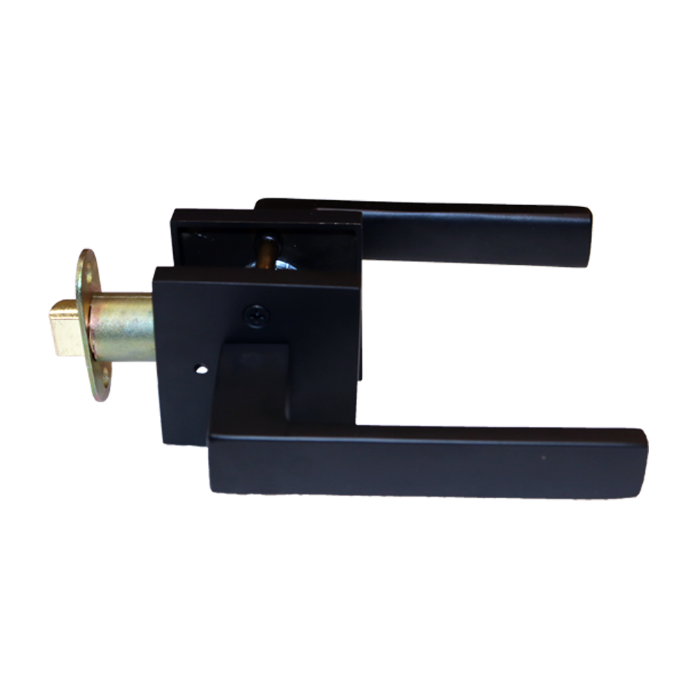 Emtek 5210DTUS19RH Dumont Lever Right Hand 2-3/8" Backset Privacy with Square Rose for 1-1/4" to 2" Door Flat Black Finish Main image