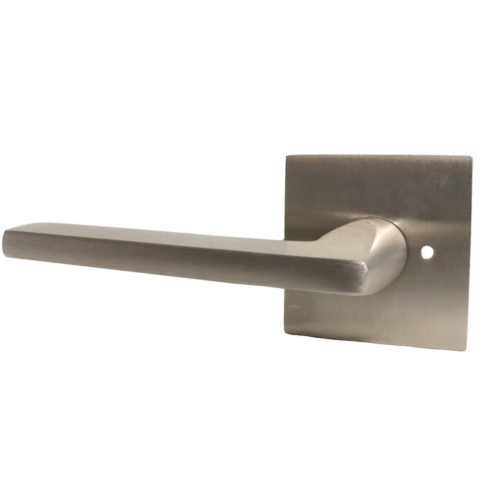 Emtek 5210HLOUS15LH.RLS Helios Lever Left Hand 2-3/8" Backset with Radius Latch Strike Privacy with Square Rose for 1-1/4" to 2" Door Satin Nickel Finish Main image