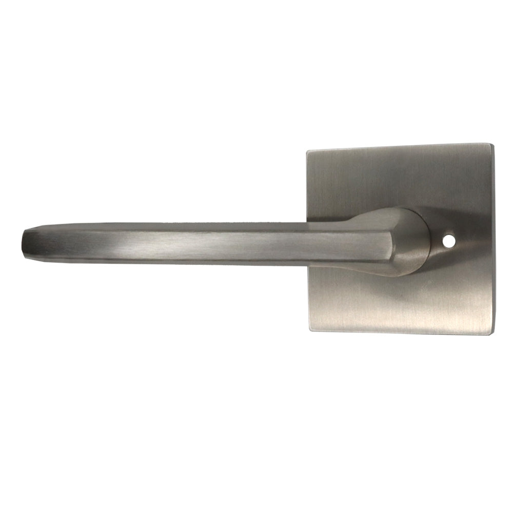 Emtek 5210HLOUS15RH.RLS Helios Lever Right Hand 2-3/8" Backset with Radius Latch Strike Privacy with Square Rose for 1-1/4" to 2" Door Satin Nickel Finish Main image