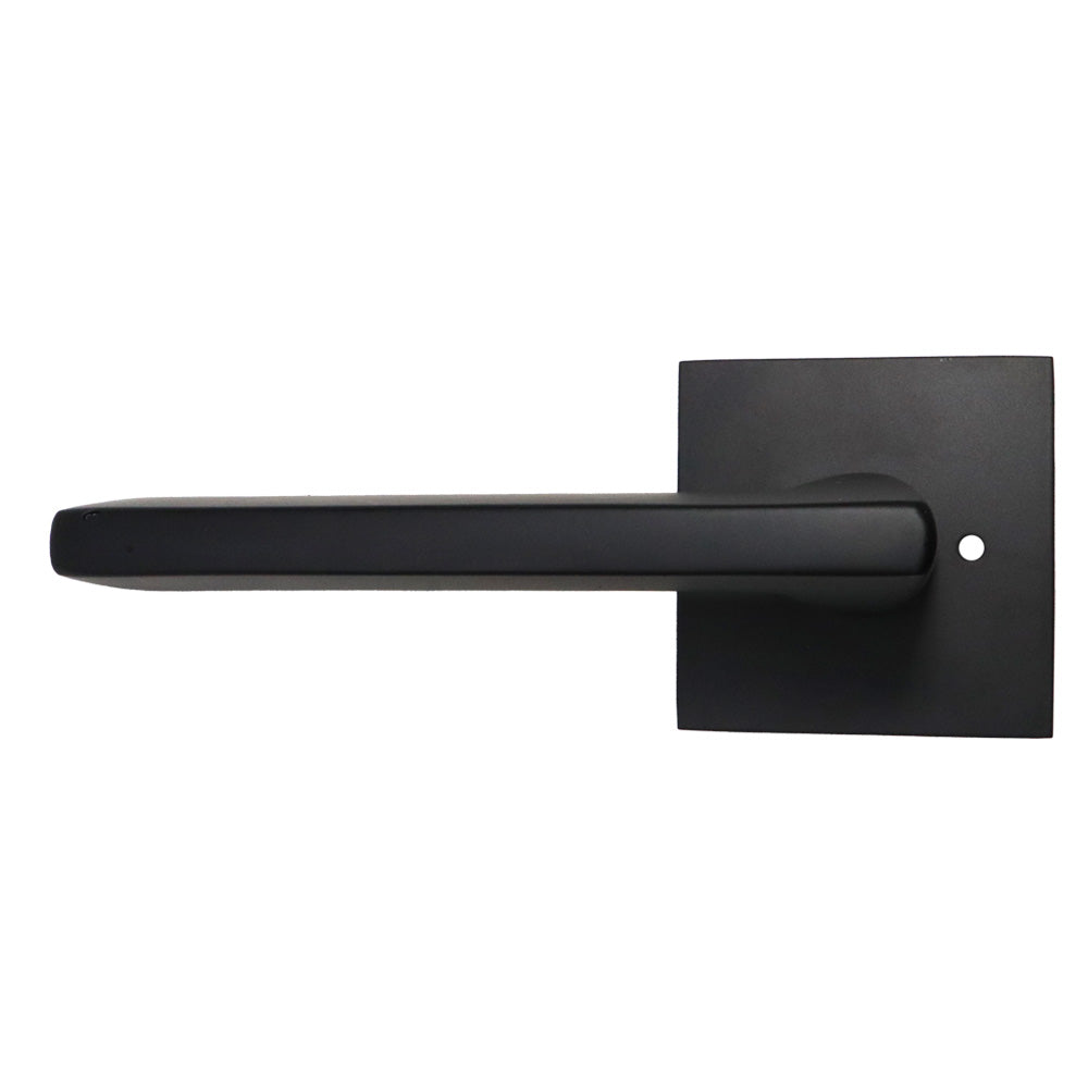 Emtek 5210HLOUS19LH.RLS Helios Lever Left Hand 2-3/8" Backset with Radius Latch Strike Privacy with Square Rose for 1-1/4" to 2" Door Flat Black Finish Main image