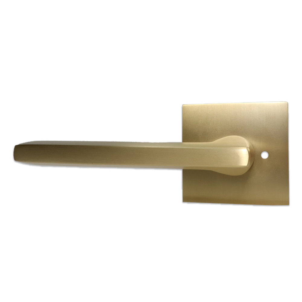 Emtek 5210HLOUS4LH Helios Lever Left Hand 2-3/8" Backset Privacy with Square Rose for 1-1/4" to 2" Door Satin Brass Finish Main image