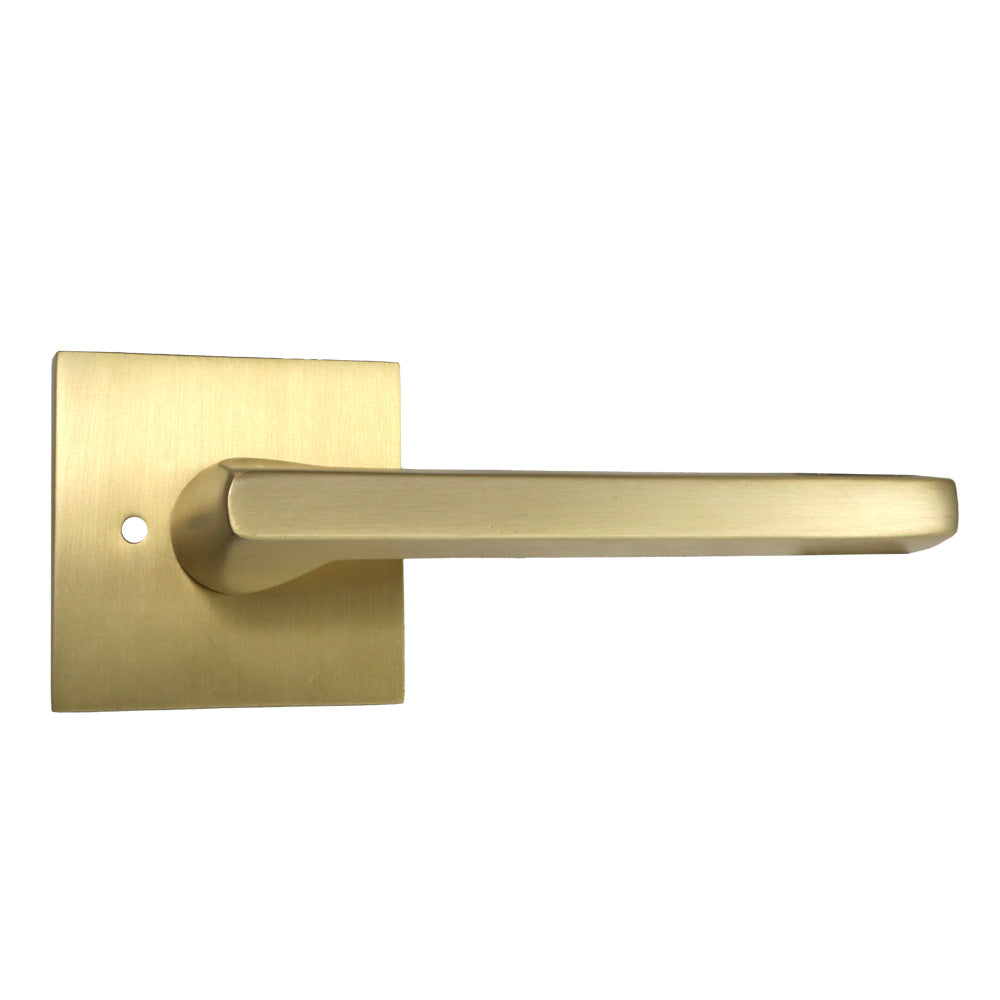 Emtek 5210HLOUS4RH.RLS Helios Lever Right Hand 2-3/8" Backset with Radius Latch Strike Privacy with Square Rose for 1-1/4" to 2" Door Satin Brass Finish Main image