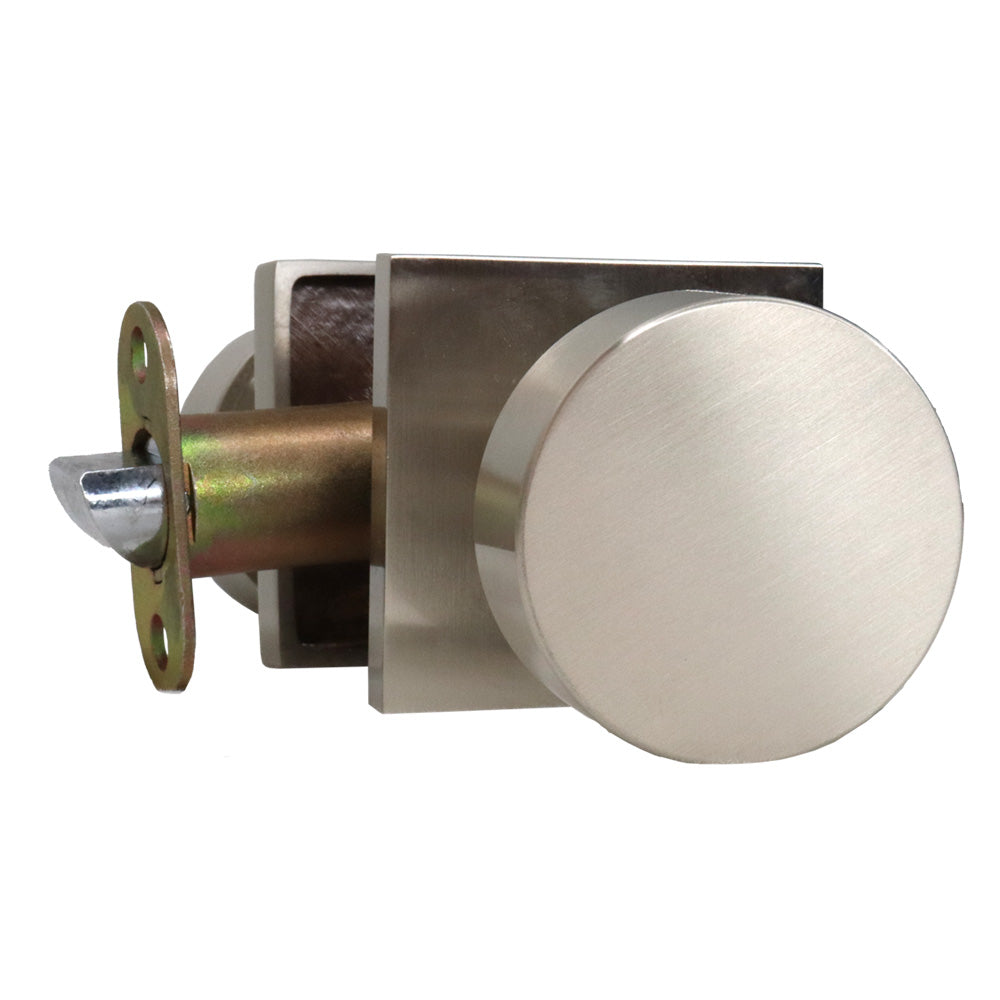 Emtek 5210ROUUS15.RLS Round Knob 2-3/8" Backset with Radius Latch Strike Privacy with Square Rose for 1-1/4" to 2" Door Satin Nickel Finish Main image