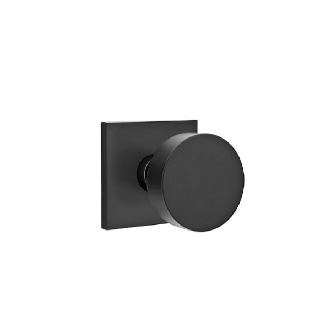 Emtek 5210ROUUS19 Round Knob 2-3/8" Backset Privacy with Square Rose for 1-1/4" to 2" Door Flat Black Finish Main image