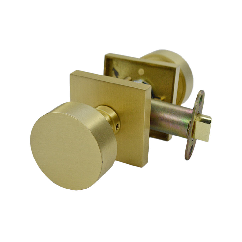 Emtek 5210ROUUS4 Round Knob 2-3/8" Backset Privacy with Square Rose for 1-1/4" to 2" Door Satin Brass Finish Main image