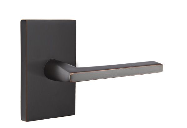 Emtek 5212HLOUS10BLH Helios Lever Left Hand 2-3/8" Backset Privacy with Modern Rectangular Rose for 1-1/4" to 2" Door Oil Rubbed Bronze Finish Main image