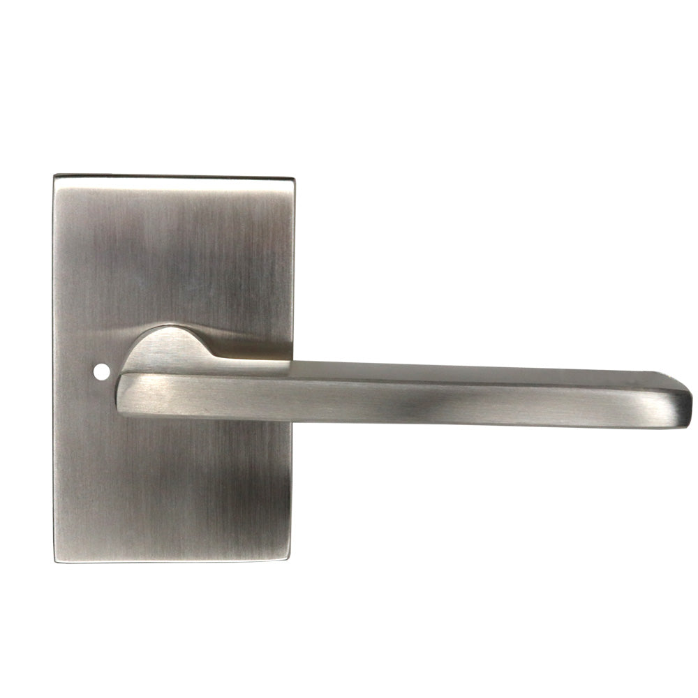 Emtek 5212HLOUS15RH.RLS Helios Lever Right Hand 2-3/8" Backset with Radius Latch Strike Privacy with Modern Rectangular Rose for 1-1/4" to 2" Door Satin Nickel Finish Main image