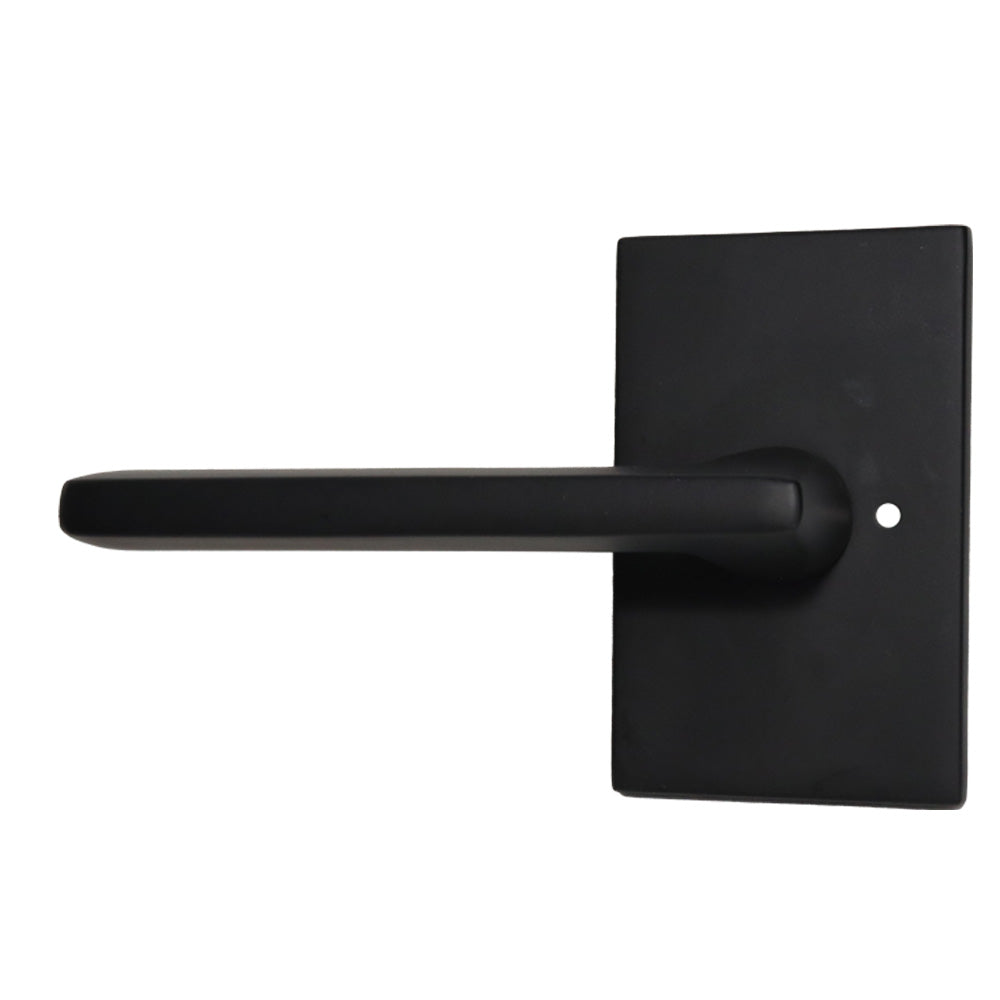 Emtek 5212HLOUS19LH.RLS Helios Lever Left Hand 2-3/8" Backset with Radius Latch Strike Privacy with Modern Rectangular Rose for 1-1/4" to 2" Door Flat Black Finish Main image