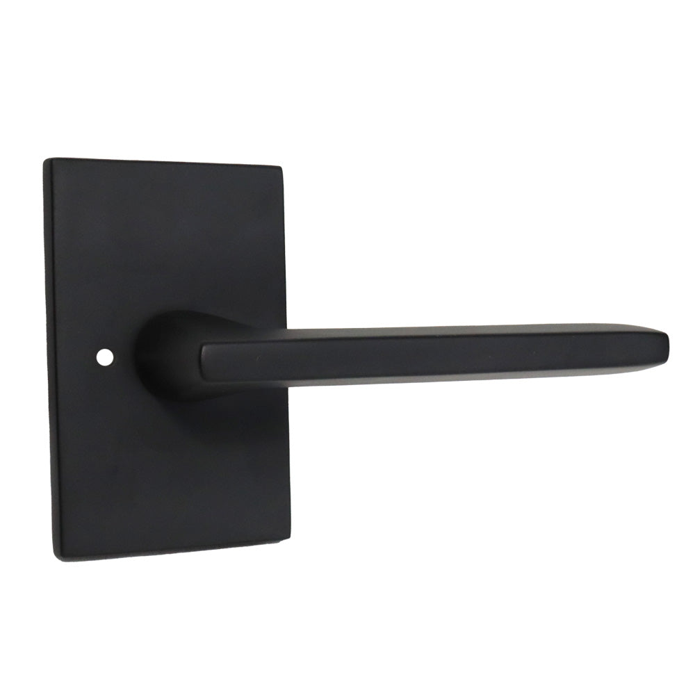 Emtek 5212HLOUS19RH.RLS Helios Lever Right Hand 2-3/8" Backset with Radius Latch Strike Privacy with Modern Rectangular Rose for 1-1/4" to 2" Door Flat Black Finish Main image