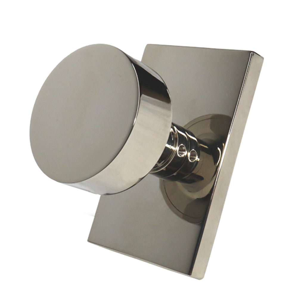 Emtek 5212ROUUS14 Round Knob 2-3/8" Backset Privacy with Modern Rectangular Rose for 1-1/4" to 2" Door Polished Nickel Lifetime Finish Main image
