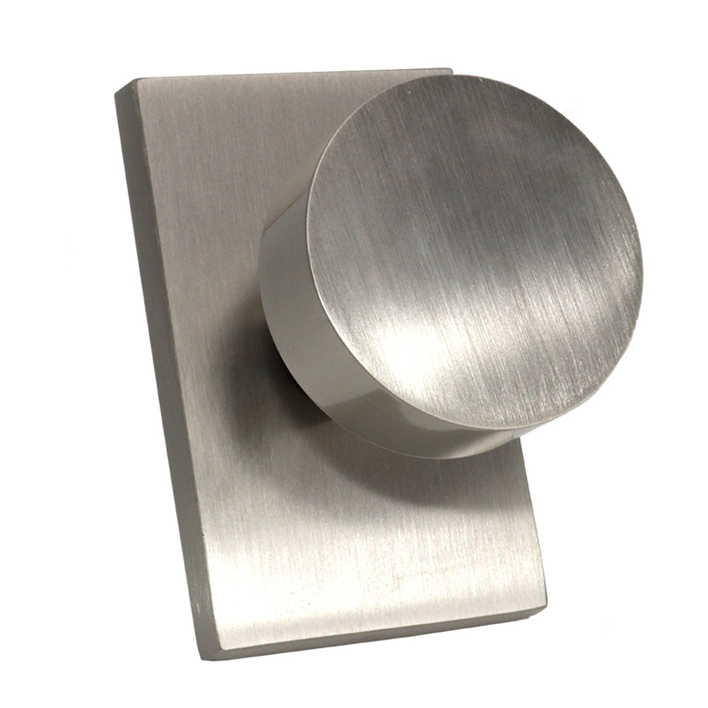 Emtek 5212ROUUS15.RLS Round Knob 2-3/8" Backset with Radius Latch Strike Privacy with Modern Rectangular Rose for 1-1/4" to 2" Door Satin Nickel Finish Main image