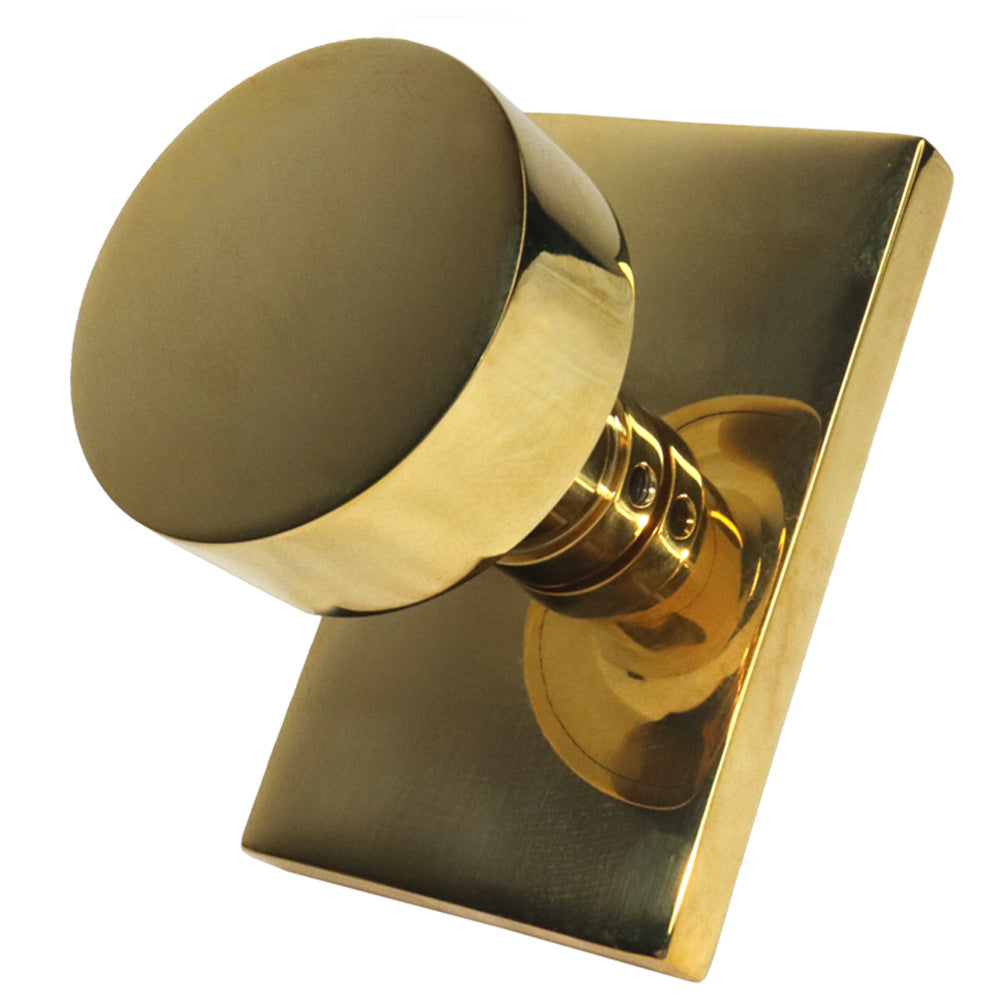 Emtek 5212ROUUS3NL Round Knob 2-3/8" Backset Privacy with Modern Rectangular Rose for 1-1/4" to 2" Door Unlacquered Brass Finish Main image