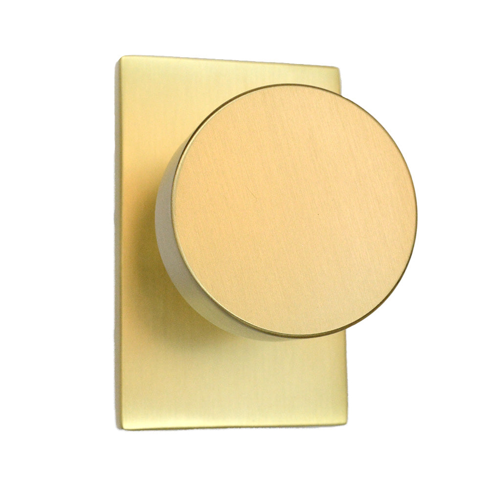 Emtek 5212ROUUS4 Round Knob 2-3/8" Backset Privacy with Modern Rectangular Rose for 1-1/4" to 2" Door Satin Brass Finish Main image