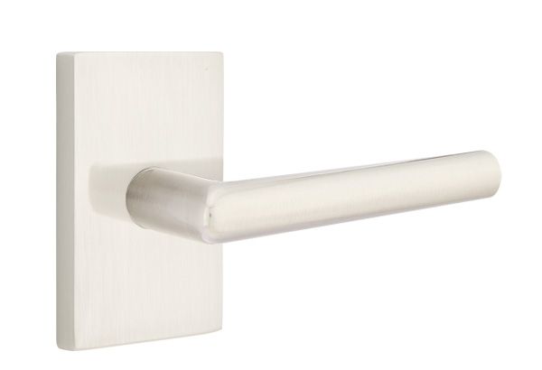 Emtek 5212STUUS15RH Stuttgart Lever Right Hand 2-3/8" Backset Privacy with Modern Rectangular Rose for 1-1/4" to 2" Door Satin Nickel Finish Main image