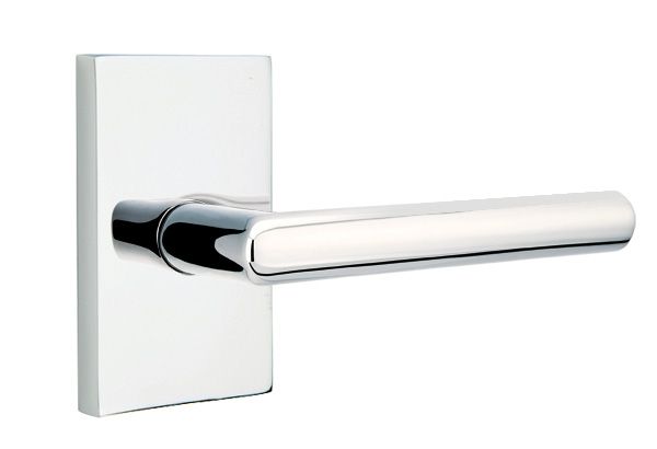 Emtek 5212STUUS26LH Stuttgart Lever Left Hand 2-3/8" Backset Privacy with Modern Rectangular Rose for 1-1/4" to 2" Door Polished Chrome Finish Main image