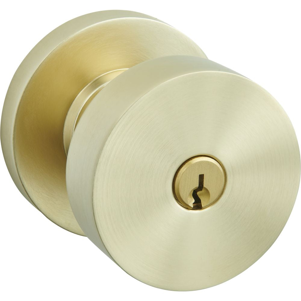 Baldwin 5230044ENTR 5230 Contemporary Knob with Round Rose Emergency Egress Keyed Entry Lifetime Satin Brass Finish - Baldwin Quickship Item *