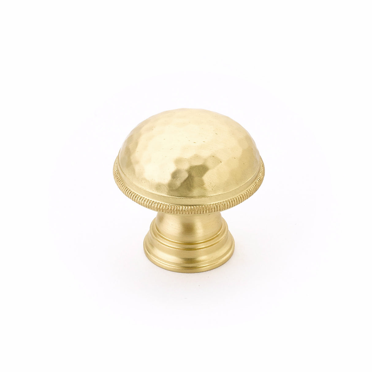 Schaub 571-SB 1-1/4" Atherton Hammered Knurled Edge Cabinet Knob Satin Brass Finish
