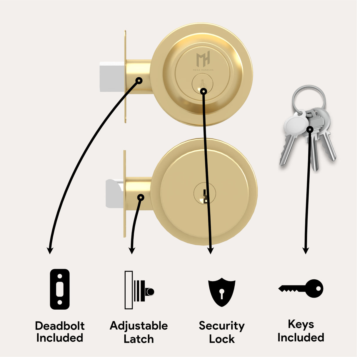 MEGA HANDLES Buena Door Knob Handle Entry/ Passage/ Privacy/ Dummy