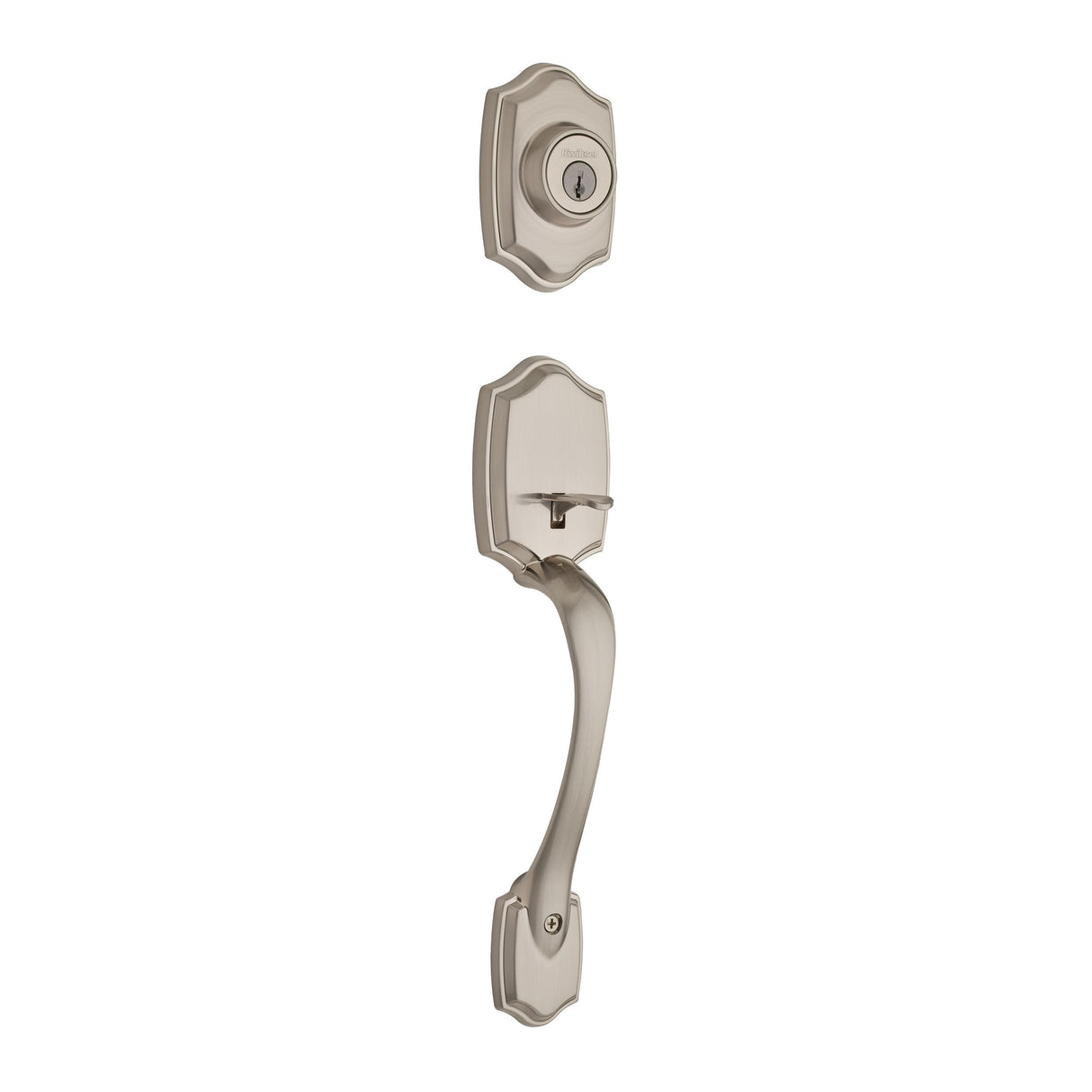 Kwikset 687BWLIP-15.DS Belleview Single Cylinder Exterior Handleset with RCAL Latch and Dual RCS and 5303 Full Lip Strike Satin Nickel Finish