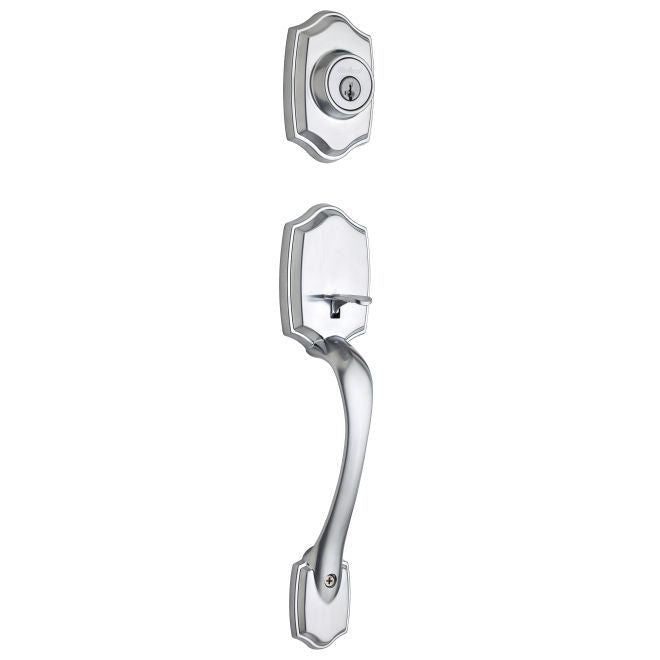 Kwikset 687BWLIP-26DS.DS Belleview Single Cylinder Exterior Handleset SmartKey with RCAL Latch and Dual RCS and 5303 Full Lip Strike Satin Chrome Finish