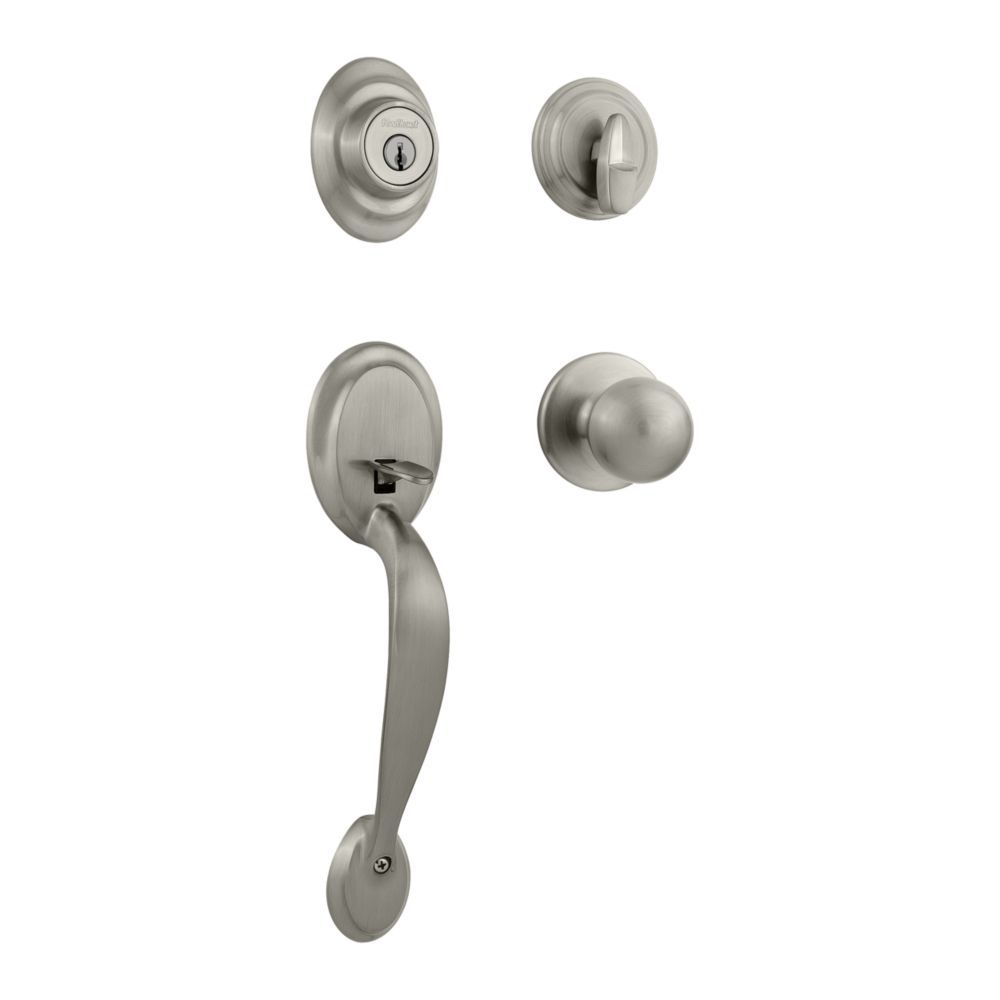 Kwikset 687DALIP-15.DS Dakota Single Cylinder Exterior Handleset with RCAL Latch and Dual RCS and 5303 Full Lip Strike Satin Nickel Finish