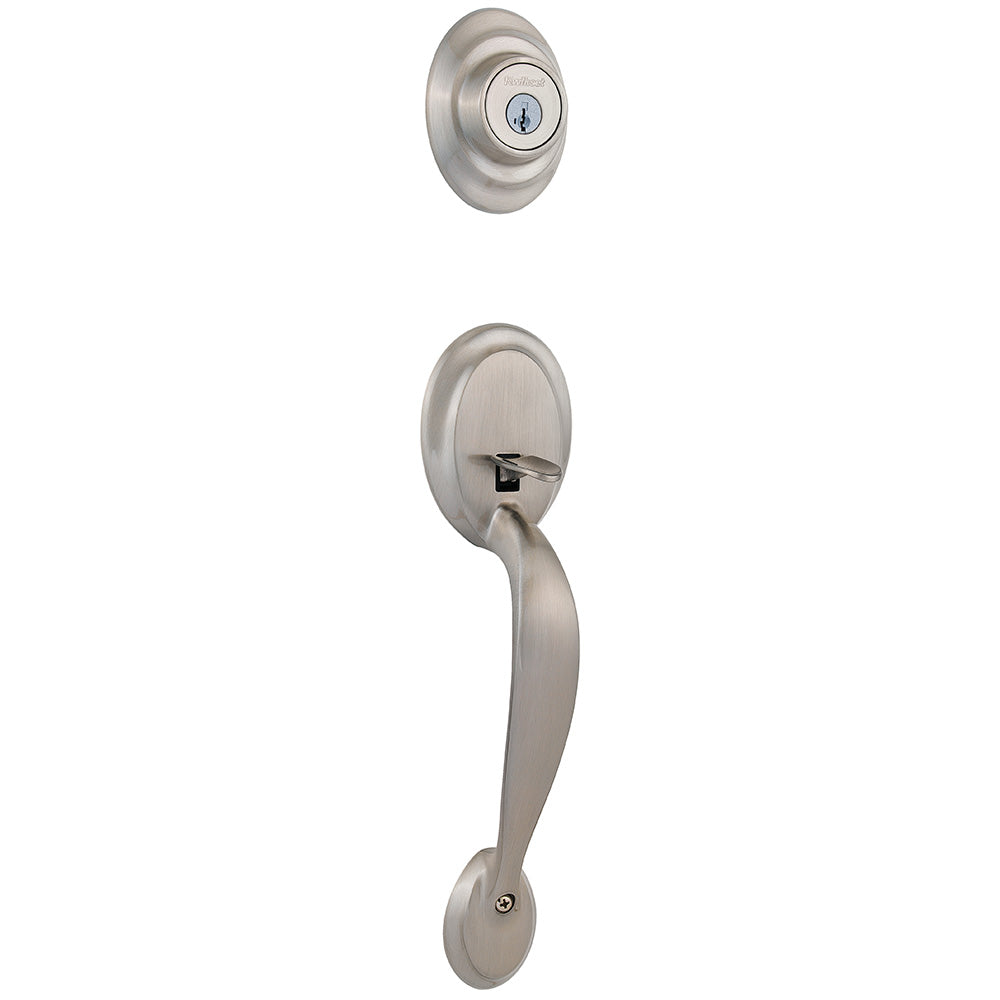 Kwikset 687DALIP-15S.DS Dakota Single Cylinder Exterior Handleset SmartKey with RCAL Latch and Dual RCS and 5303 Full Lip Strike Satin Nickel Finish