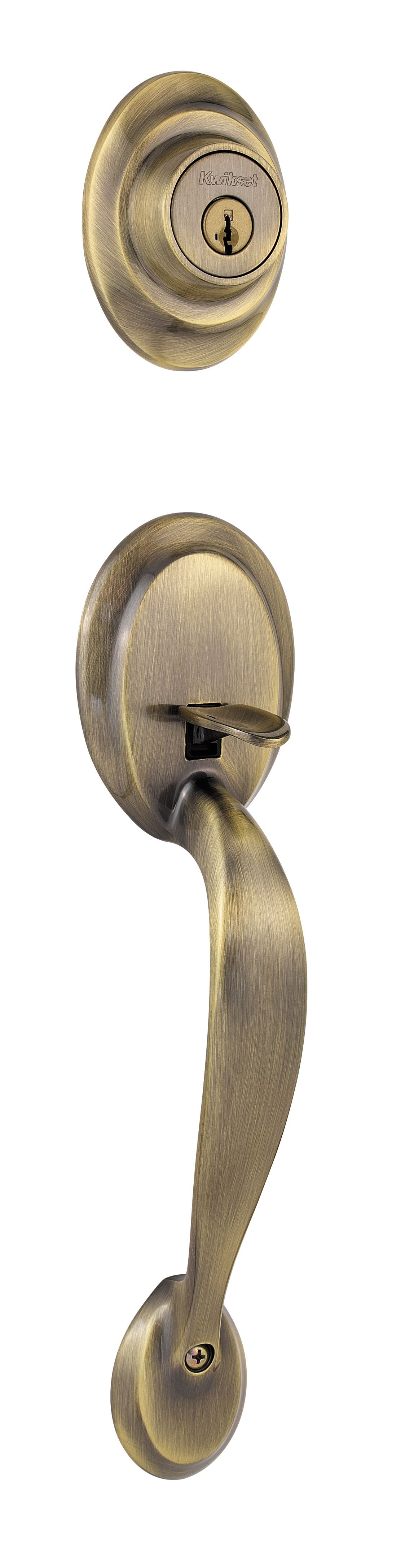 Kwikset 687DALIP-5S.DS Dakota Single Cylinder Exterior Handleset SmartKey with RCAL Latch and Dual RCS and 5303 Full Lip Strike Antique Brass Finish