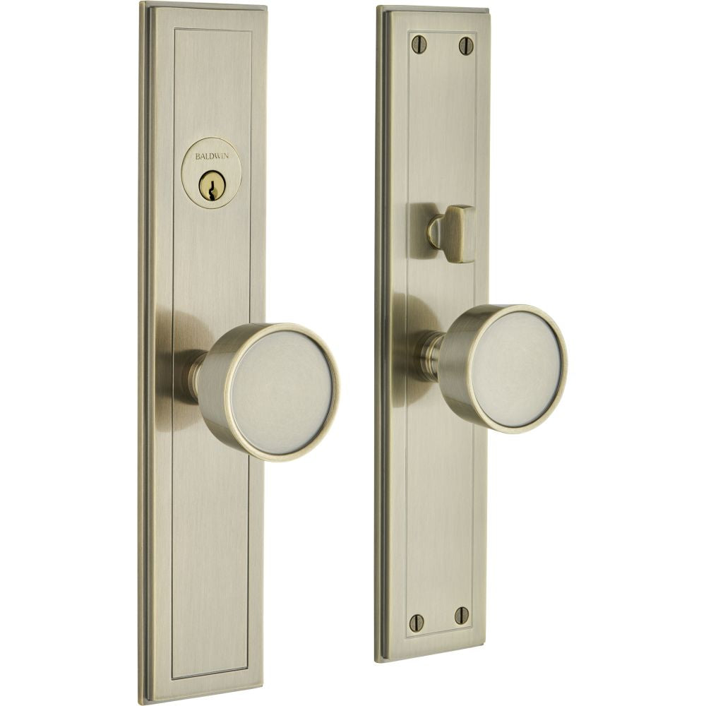 Baldwin 6945050ENTR Hollywood Hills Knob by Knob Single Cylinder Entry Mortise Lock Trim Antique Brass Finish