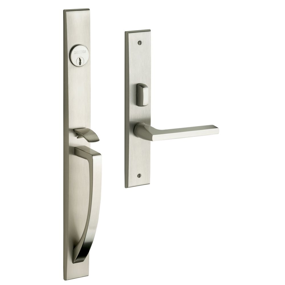 Baldwin 6966056RENT Lakeshore Right Hand Single Cylinder Entry Mortise Lock Trim Lifetime Satin Nickel Finish
