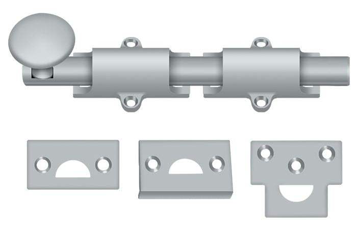 Deltana 6SB26D 6" Surface Bolt; Heavy Duty; Satin Chrome Finish Main image