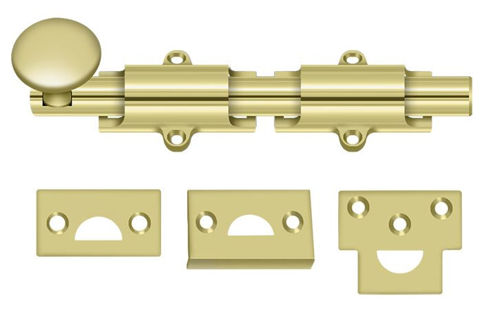 Deltana 6SB3 6" Surface Bolt; Heavy Duty; Bright Brass Finish Main image