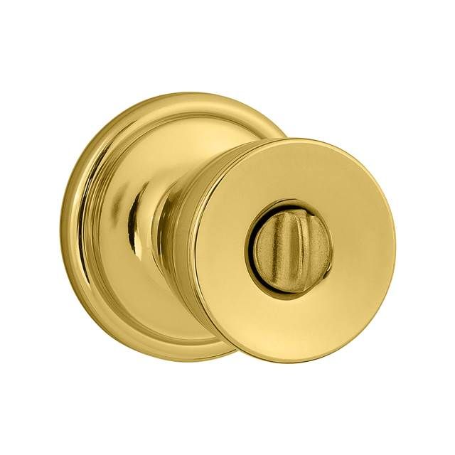 Kwikset 730A-3 Abbey Knob Privacy Door Lock with 6AL Latch and RCS Strike Bright Brass Finish