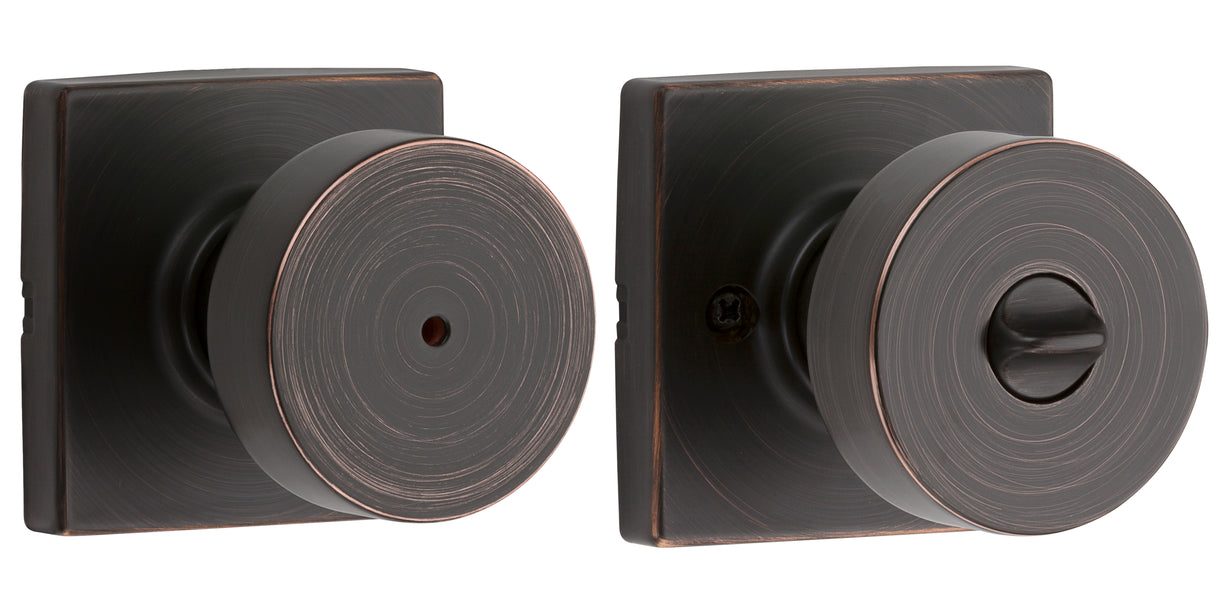 Kwikset 730PSKSQT-11P Pismo Knob with Square Rose Privacy Lock with 6AL Latch and RCS Strike Venetian Bronze Finish
