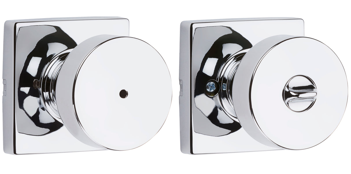 Kwikset 730PSKSQT-26 Pismo Knob with Square Rose Privacy Lock with 6AL Latch and RCS Strike Bright Chrome Finish